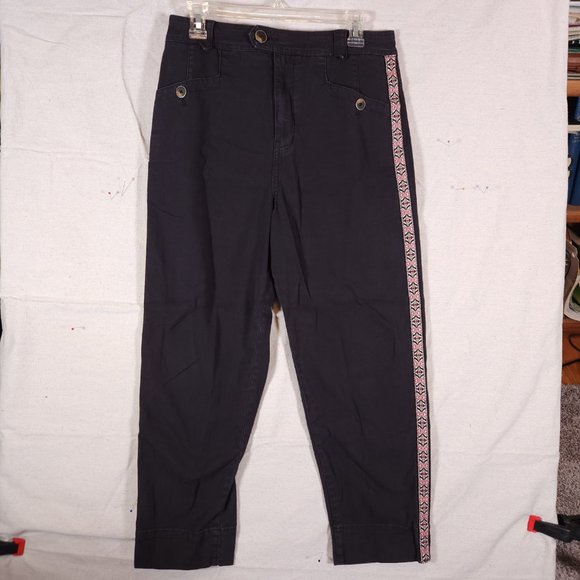 Anthropologie Black Pants with Pink Trim - Picture 1 of 16